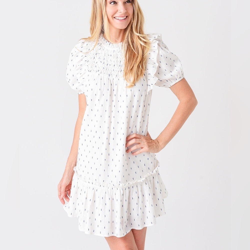 SAYLOR Women's Zella Smocked front Cotton Preppy Minimalist Short Dress XS‎
